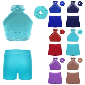 Girls Tracksuit Cross Back Activewear Dance Set Gymnastics Outfit Dancewear - Picture 1 of 77
