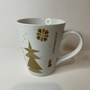 STARBUCKS 2013 Mug 12 oz Coffee Cup White Gold Winter Fir Holiday Christmas Tree - Picture 1 of 5