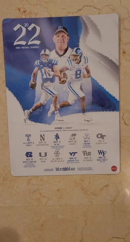 2022 Duke Blue Devils Football Magnet Schedule New Cover