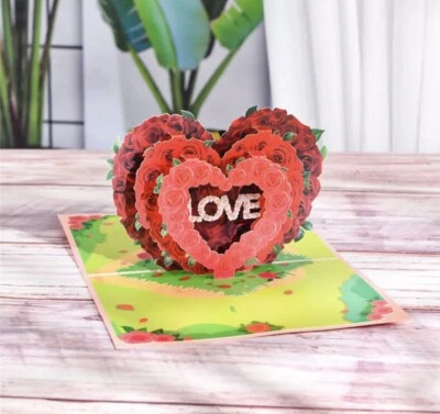 3D Laser Cut Love Heart Pop Up Valentines Day Wedding Day Greeting Card - Image 1 of 4