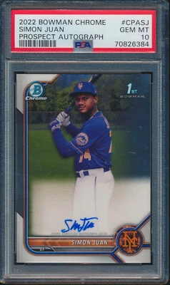 PSA 10 SIMON JUAN AUTO 1st 2022 Bowman Chrome Prospects METS Rookie RC GEM MINT - Image 1 of 2