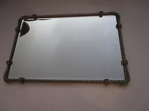 Vintage wall mirror w/metal rope frame rectangular beveled 1960’s 18.75" wide - Picture 1 of 13