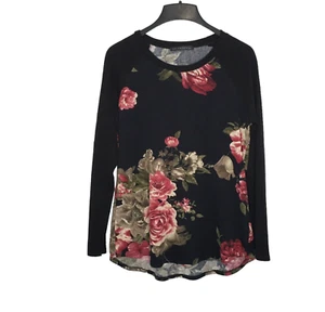 Floral Sweater Women 1XL Black Floral Pullover Soft Knit - Bild 1 von 8