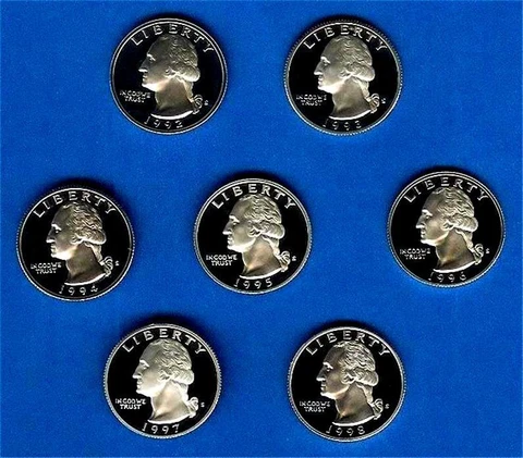 1992-1998 Silver Proof Quarter Set-7 90% silver quarters-1992 through 1998 Cover