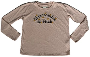 Abercrombie Kids Girls Long Sleeve Pink Logo Flower T Shirt 9/10 - Picture 1 of 4
