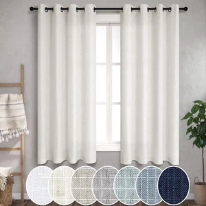 Natural Linen Sheer Curtains 54 Inch Length for Bathroom Window 2 Panels Set Gro - Picture 1 of 7