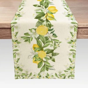 Fruit Green Leaves Table Runner 72in for Long Table Kitchen Heat Resistant Stain - Picture 1 of 2