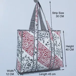 Red Multi Cotton Quilted Indian Hand Block Tote Hand Bag Women's Floral Bags - Foto 1 di 4