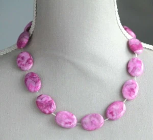 PINK CRAZY LACE OVAL AGATE NECKLACE 20" LENGTH ~ STERLING SILVER CLASP - Picture 1 of 3