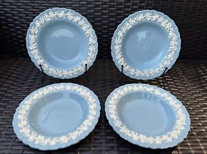 Set of 4 WEDGWOOD Embossed Queen's Ware Rim Soup Bowls, Lavender Blue Shell Edge