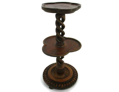 Vintage Carved wood Open Barley Twist Pedestal Display Table Plant Bonsai Stand Cover
