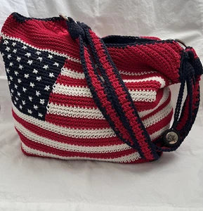 The Sak Ellis Hobo Bag American Flag Large Women's Purse Shoulder Tote Crochet - Picture 1 of 10