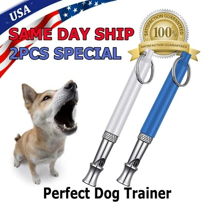 2X Dog Training WHISTLE UltraSonic Obedience Stop Barking Pet Sound PitchBlack Foto 1 de 4