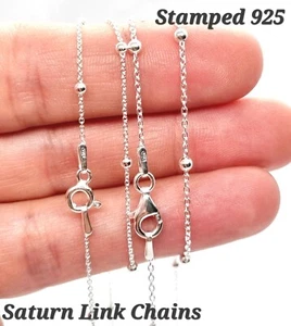 Sterling Silver Chain Necklace Saturn Fancy Ball Trace Anchor Stamped 925 - Picture 1 of 14