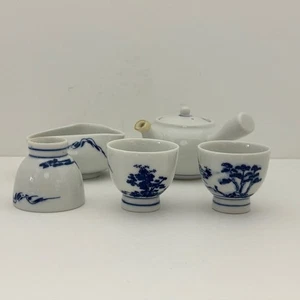 Japanese Sencha set Tea Pot Bowl Kyusu Yusamashi Blue and white porcelain - Picture 1 of 19