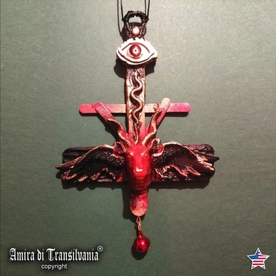 Collar Cruz Amuleto Grueso Colgante Cabra Satánica Capricornio Ojo de Serpiente Satanista Foto 1 de 4