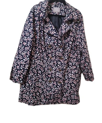 Jessica London 24W Floral Leaf Double Breasted Trench/Rain Coat Navy Blue  - Image 1 of 4