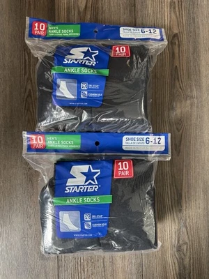20 STARTER Calcetines Tobillo Hombre DRI STAR Zapato Talla 6-12) NEGRO (2) 10 Paquetes Foto 1 de 3