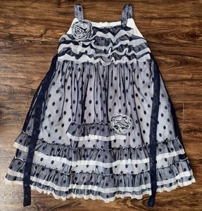 Isobella & Chloe Boutique Navy Blue Tulle Swiss Dot Ruffle Tier Dress Fancy Sz 5 - Picture 1 of 15