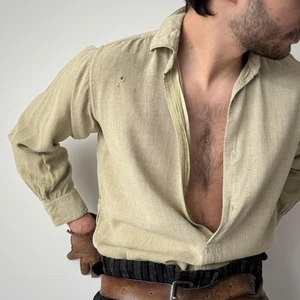 Camisa de Trabajo Antigua Alemana 'Pied-De-Poule' De Colección Años 30 Desteñida Usada - Imagen 1 de 9