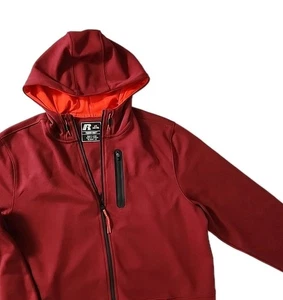 Russel Fushion Knit Herren großer Hoodie mit durchgehendem Reißverschluss burgunderrot mit schwarzem Besatz neu ohne Etikett - Bild 1 von 15