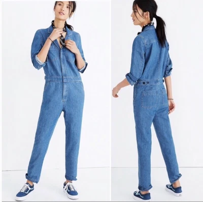 Madewell 牛仔连身裤 XS 长袖 H6433 棉亚麻前拉链 — 第 1/4 张图片