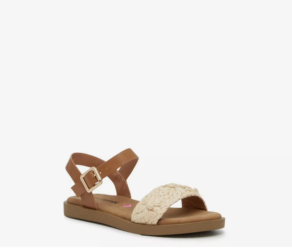 Steve Madden Girl's Size 2 J THEA Raffia Sandals Brown "Suede" Cushioned - Image 1 of 4
