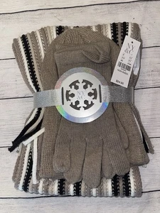 NY&Co Beige Hat & Gloves Striped Scarf Set NWT - Picture 1 of 2