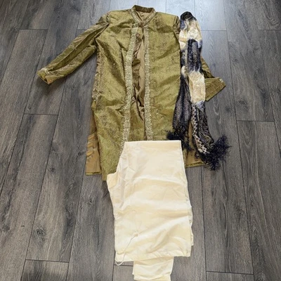 Pijama Kurta Dorado Para Hombre Shalwar Kameez Pre Boda Función eid Ropa  Foto 1 de 4