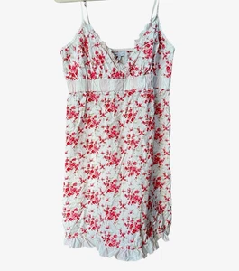 Mini Vestido Gap Babydoll Talla M Rojo y Rosa Floral Ojales Volantes Y2K Femenino - Imagen 1 de 14