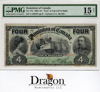 Dominion of Canada $4 Dollar 1902 DC-17b NET Choice Fine 15 NET PMG - Image 1 of 2