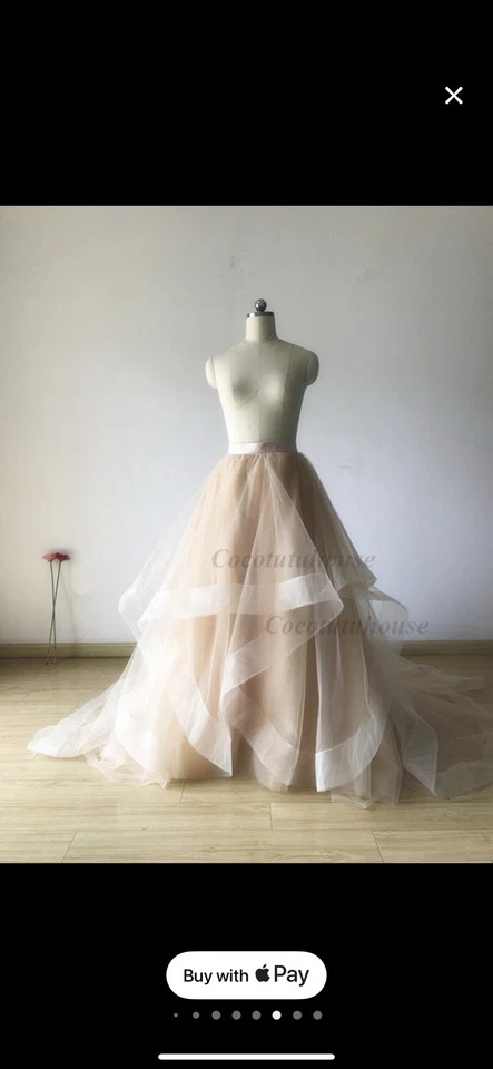 Champagne Wide Double Horse Hair Trims White Hi Low Maxi Tulle Skirt/Wedding - Image 1 of 1