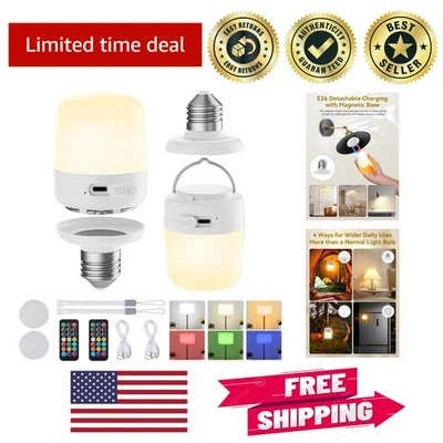 Pacote com 2 lâmpadas recarregáveis E26 com controle remoto, temporizador e brilho de 350 lúmens - Imagem 1 de 4