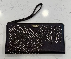 VICTORIA'S SECRET STUDDED BLACK/GOLD SLIM WRISTLET WALLET - Picture 1 of 5