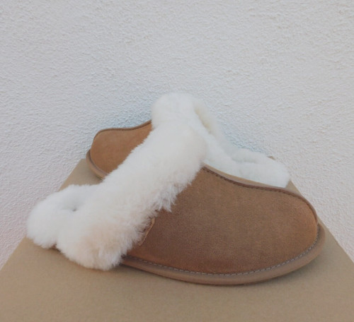 UGG SCUFFETTE II PANTOFOLE RIGENERATE PELLE DI PECORA CASTAGNA DONNA US 10 EUR 41 NUOVE