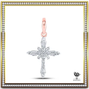 10k Rose Real Gold Charm 1/6 CTW Diamond Religious Cross 0.66g Pendant - New - Picture 1 of 1