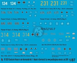 Peddinghaus 1/87 (HO) German Tank & Vehicle Markings Normandy '44 WWII No.5 2029 - Picture 1 of 1