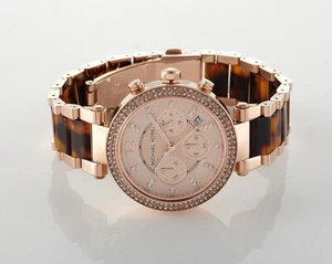 Michael Kors MK5538 Parker Chronograph Tortoise Acetate Rose Gold Dial Watch - Picture 1 of 7