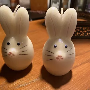Easter Rabbit Candles White Glittery Bunny - Set of 2 - Picture 1 of 4