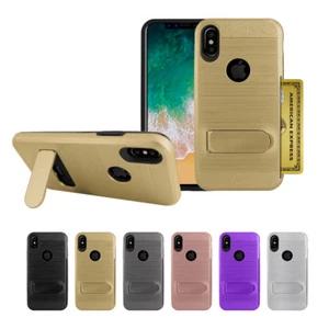 Für iPhone X / iPhone Xs Kartenhalter Ständer Stoßfest Hybrid TPU Hülle Cover - Bild 1 von 31