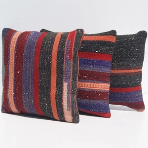 EURO PILLOW SHAM CASE TURKISH SQUARE 30+ BLACK HANDWOVEN KILIM AREA RUGS 10"X10" - Picture 1 of 4