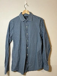 Camisa Tommy Hilfiger Calce Ajustado Elastizada Abotonada Manga Larga M 15.5 Azul A Cuadros - Imagen 1 de 10