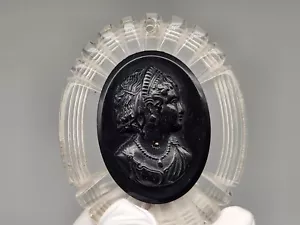 Vintage Clear Lucite Black Bakelite Cameo Pendant 2.75'' - Picture 1 of 7