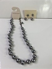 August Max Woman Faux Black Pearl Rose Quartz Necklace Earrings Set New