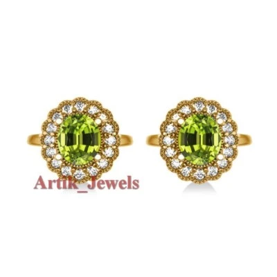 Natural Peridot Gemstone With 14K Gold Plated Silver Cufflink #1174 - Image 1 of 4