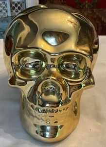 GRAN BANCO CALAVERAS TAMAÑO REAL Acabado DORADO Inusual Único Cerámica Raro De Colección Kool - Imagen 1 de 2
