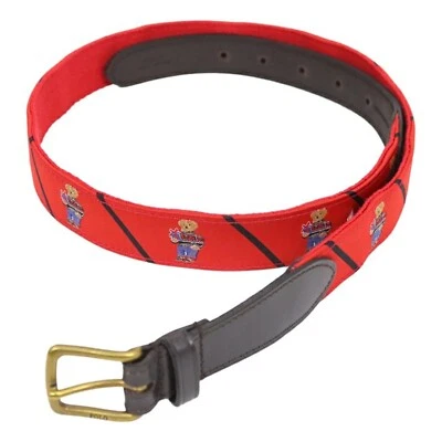 Polo Ralph Lauren Adjustable Polo Bear Belt with Stripes - Red with Polo Bear - Image 1 of 4