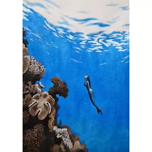 Quadro a sirena paesaggio marino arte oceano arte originale pittura acquerello - Foto 1 di 5