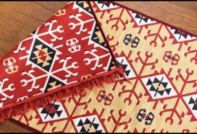 Alfombra reversible Kilim multicolor hecha a mano tradicional vintage 3x10 tejido plano Foto 1 de 4