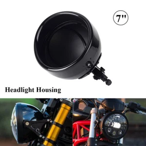 7" Round Headlight Housing Black Bulb Bucket For Harley Softail FXST FLSTF 86-14 - Picture 1 of 8